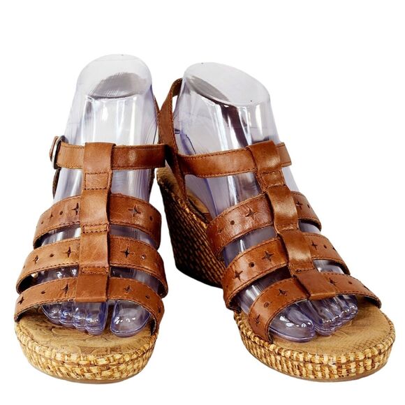 Born B.O.C. Strappy Wedge Sandal Women's Sz 8M Brown Leather Boho Cottagecore - Picture 1 of 11